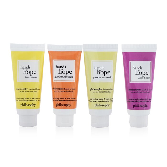 Philosophy Hope For All Nurturing Hand & Nail Cream 4-Pieces Set: Lemon Custard 30ml + Sparkling Grapefruit 30ml + Green Tea & Avocado 30ml + Berry & Sage 30ml 4x30ml/1ozProduct Thumbnail