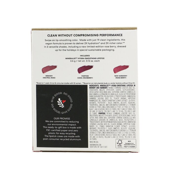 BareMinerals Full Size Mineralist Hydra Smoothing Lipstick Trio (Memory, Purpose, New Harmony) 3x3.6g/0.12ozProduct Thumbnail