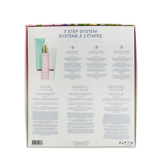 Kora Organics 3 Step System - Dry Skin: Cream Cleanser 100ml + Balancing Rose Mist 100ml + Hydrating Moisturizer 50ml 3pcsProduct Thumbnail