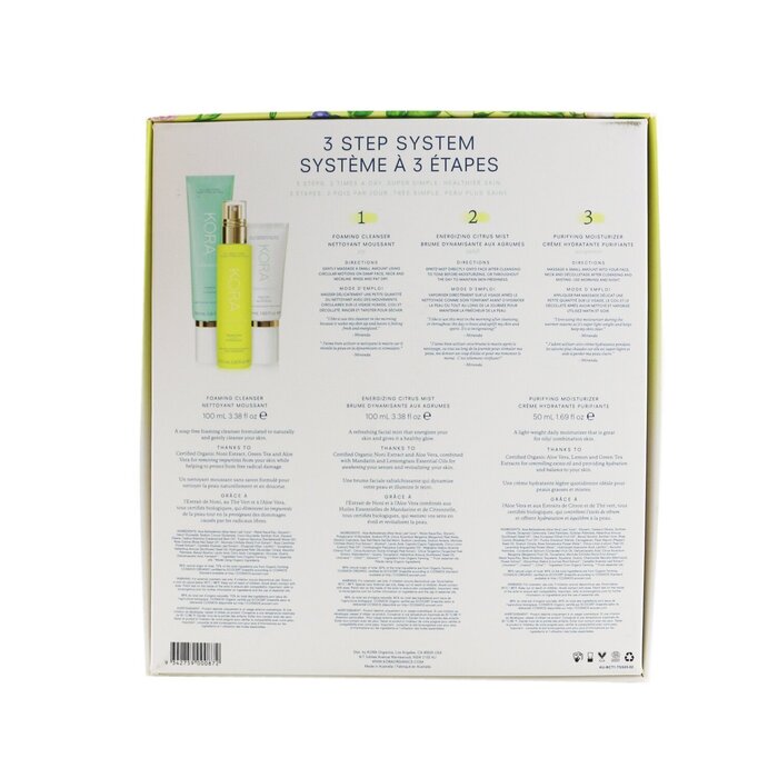 Kora Organics 3 Step System - Oily/Combination Skin: Foaming Cleanser 100ml+ Energizing Citrus Mist 100ml+ Purifying Moisturizer 50ml 3pcsProduct Thumbnail