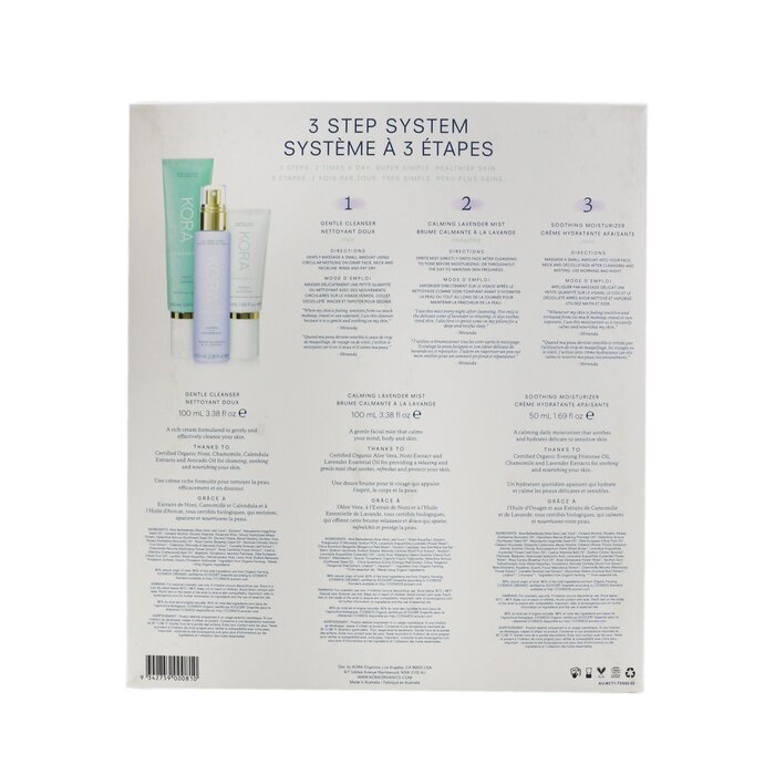 Kora Organics 3 Step System - Sensitive Skin: Gentle Cleanser 100ml + Calming Lavender Mist 100ml + Soothing Moisturizer 50ml 3pcsProduct Thumbnail