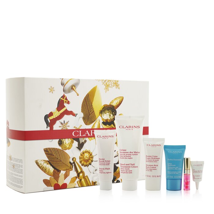 Clarins Weekend Essentials: Hand & Nail Treatment+ Beauty Flash Balm+ Body Lotion+ Hydra-Essentiel Cream+ Eye Contour Gel+ Lip Oil... 6pcs+1bagProduct Thumbnail