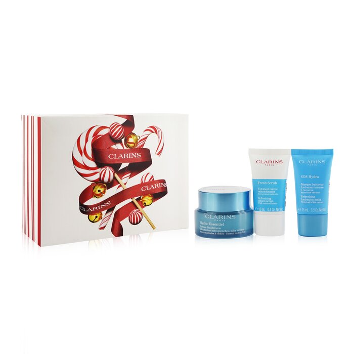 Clarins Hydration Essentials Gift Set: Hydra-Essentiel Silky Cream 50ml+ Fresh Scrub 15ml+ SOS Hydra Mask 15ml+ Pouch 3pcs+1pouchProduct Thumbnail