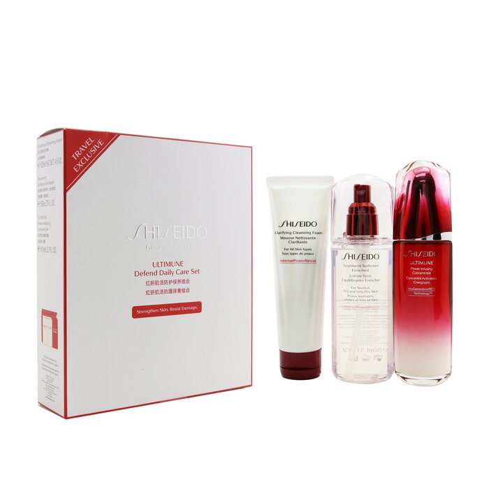 Shiseido Ultimune Defend Daily Care Set: Ultimune Power Infusing Concentrate 100ml + Clarifying Cleansing Foam 125ml + Treatment Softener Enriched 150ml  3pcsProduct Thumbnail