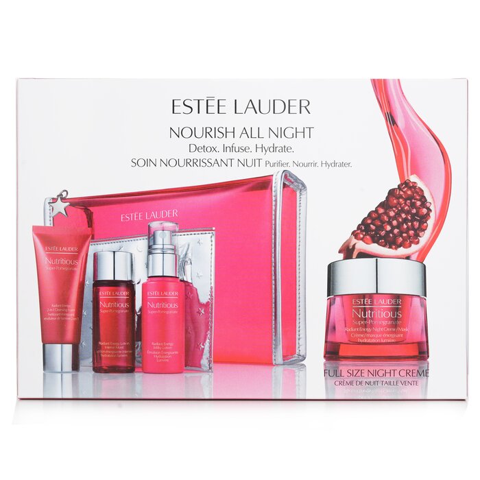 Estee Lauder Nutritious Super-Pomegranate Nourish All Night Set: Night Creme+ Milky Lotion+ Lotion Intense Moist+ Cleansing Form...  4pcs+2bagsProduct Thumbnail