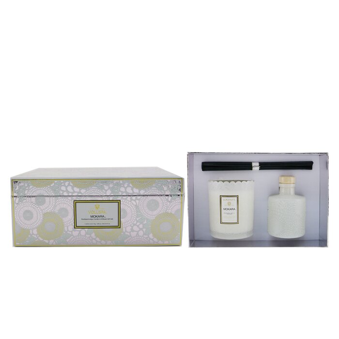 Voluspa Scalloped Edge Candle & Reed Diffuser Coffret - Mokara 2pcsProduct Thumbnail