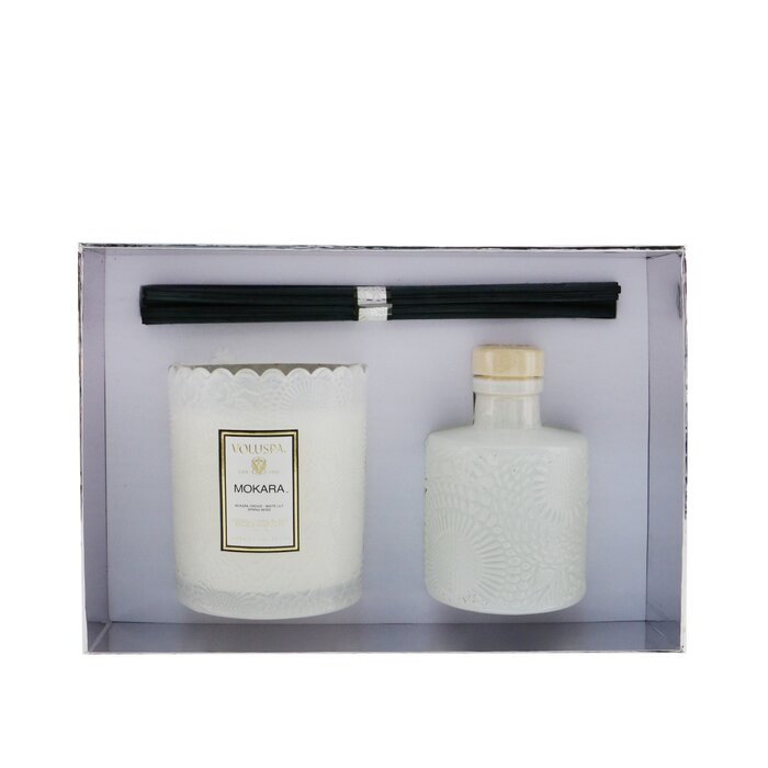 Voluspa Scalloped Edge Candle & Reed Diffuser Coffret - Mokara 2pcsProduct Thumbnail