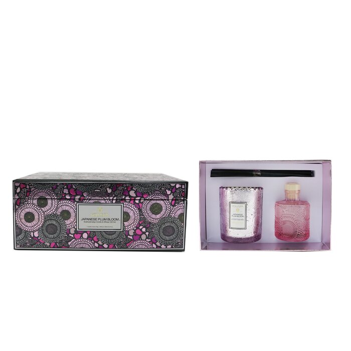 Voluspa Scalloped Edge Candle & Reed Diffuser Coffret - Japanese Plum Bloom 2pcsProduct Thumbnail