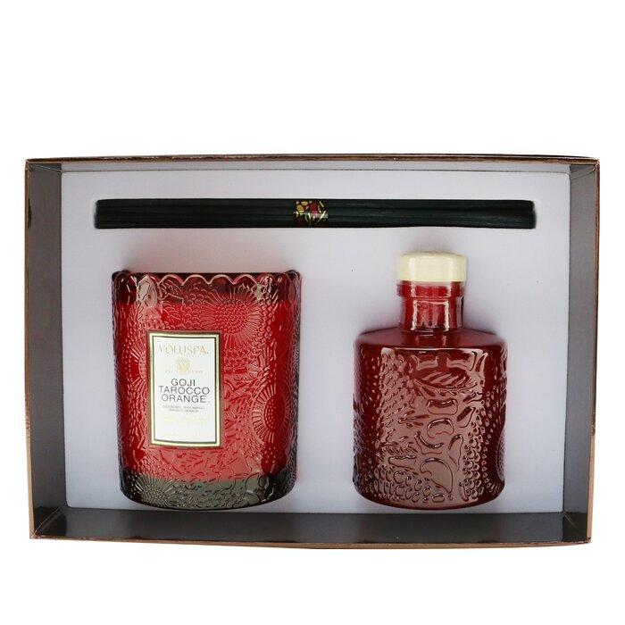 Voluspa Scalloped Edge Candle & Reed Diffuser Coffret - Goji Tarocco Orange 2pcsProduct Thumbnail