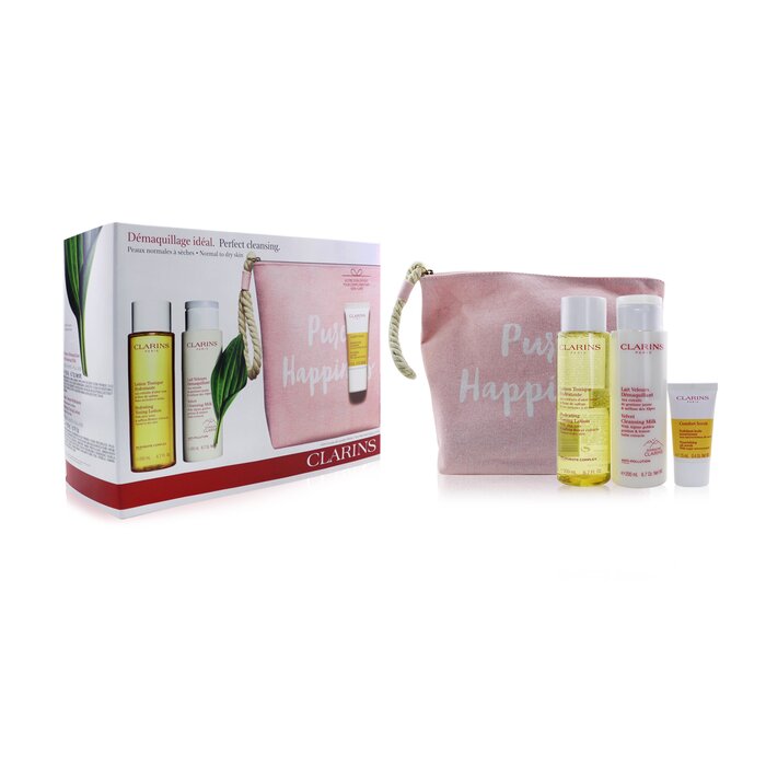 Clarins Perfect Cleansing Set (Normal to Dry Skin): Cleansing Milk 200ml+ Toning Lotion 200ml+ Comfort Scrub 15ml+ Bag 3pcs+1bagProduct Thumbnail
