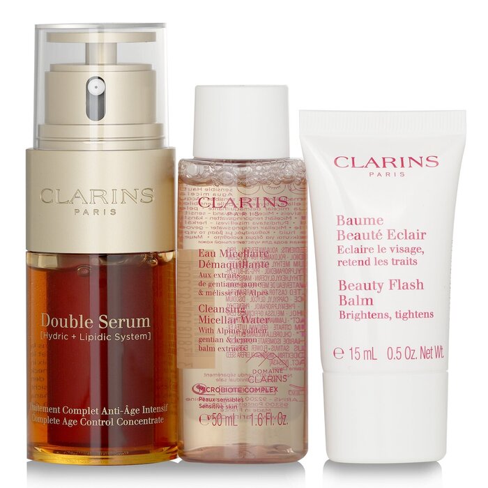Clarins Youthful Radiance Set: Double Serum 30ml+ Cleansing Micellar Water 50ml+ Beauty Flash Balm 15ml  3pcsProduct Thumbnail