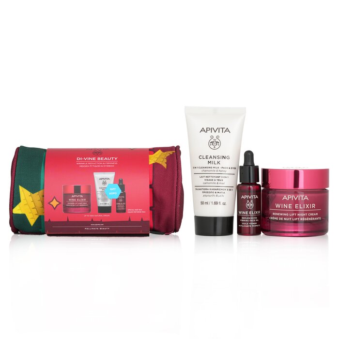 Apivita Di-Vine Beauty (Wine Elixir- Night) Gift Set: Renewing Lift Night Cream 50ml+ Face Oil 10ml+ Cleansing Milk 50ml+ Pouch (Exp. Date: 05/2024) 3pcs+1pouchProduct Thumbnail