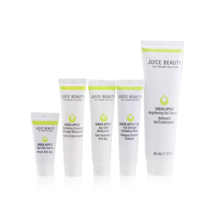 Juice Beauty Brightening Solutions Set: 1x Green Apple Brightening Gel Cleanser - 60ml/2oz + 1x Green Apple Age Defy Serum - 7.8ml/0.26oz + 1x Green Apple Age Defy Moisturizer - 15ml/0.5oz + 1x Green Apple Brightening Emulsion Lightweight Moisturizer - 15ml/0.5oz + 1x Green Apple Peel (Exp. Date 11/2022) 5pcsProduct Thumbnail