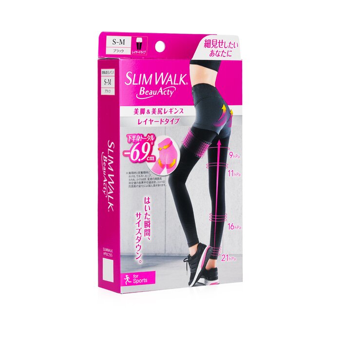 SlimWalk Compression Leggings for Sports (Sweat-Absorbent, Quick-Drying) - # Black (Size: S-M)  1pairProduct Thumbnail