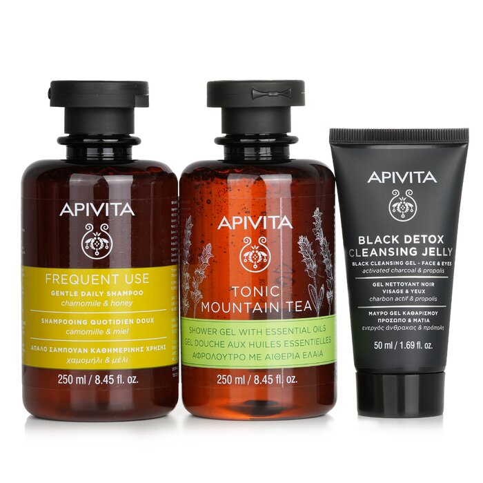 Apivita 艾蜜塔 大自然之祝願套裝：高山茶抗氧沐浴露 250毫升+ 洋甘菊蜂蜜溫和洗髮水 250毫升+ 蜂膠黑炭排毒潔面啫喱 50毫升(有效期至: 05/2023) 3pcsProduct Thumbnail