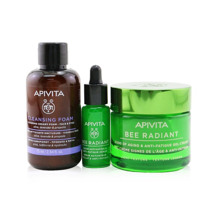 Apivita Fresh & Glow (Bee Radiant- Light Texture) Gift Set: Gel Cream 50ml+ Serum 10ml+ Cleansing Creamy Foam 75ml+ Pouch 3pcs+1pouchProduct Thumbnail