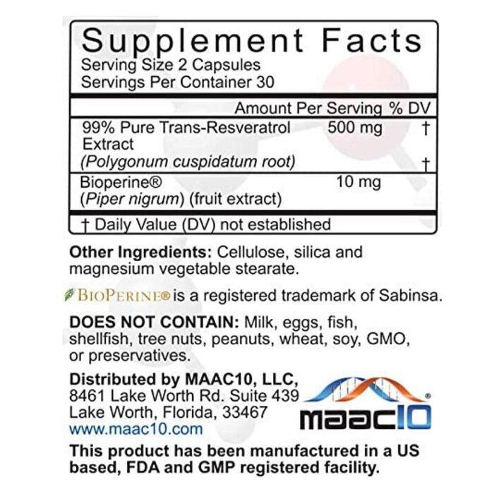 MAAC10 Trans Resveratrol 500mg - 60pcs 60pcs/boxProduct Thumbnail