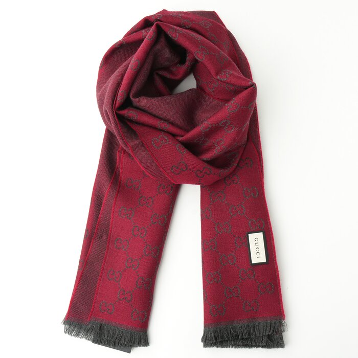 Gucci HALF GG LOGO WOOL SCARF 344994 WineProduct Thumbnail