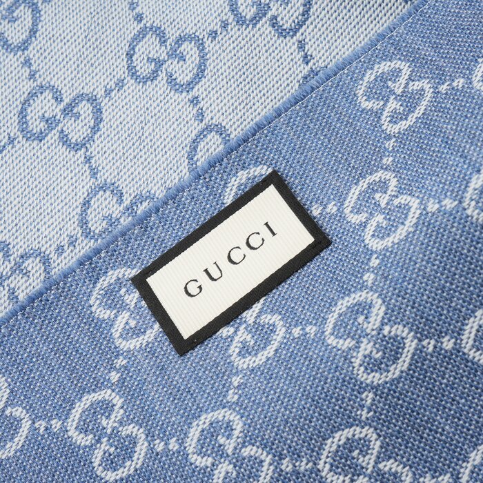 Gucci 古馳 半 GG LOGO羊毛圍巾 344994 藍色Product Thumbnail