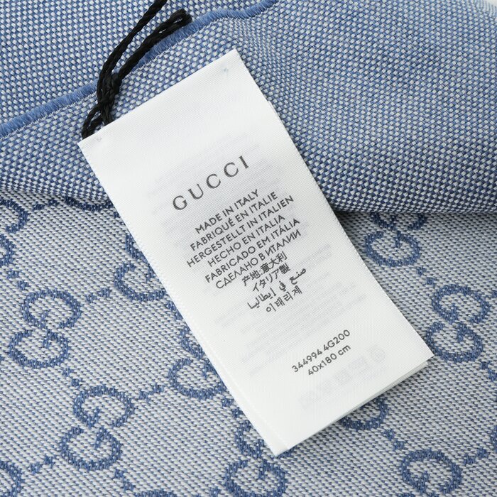 Gucci 古馳 半 GG LOGO羊毛圍巾 344994 藍色Product Thumbnail
