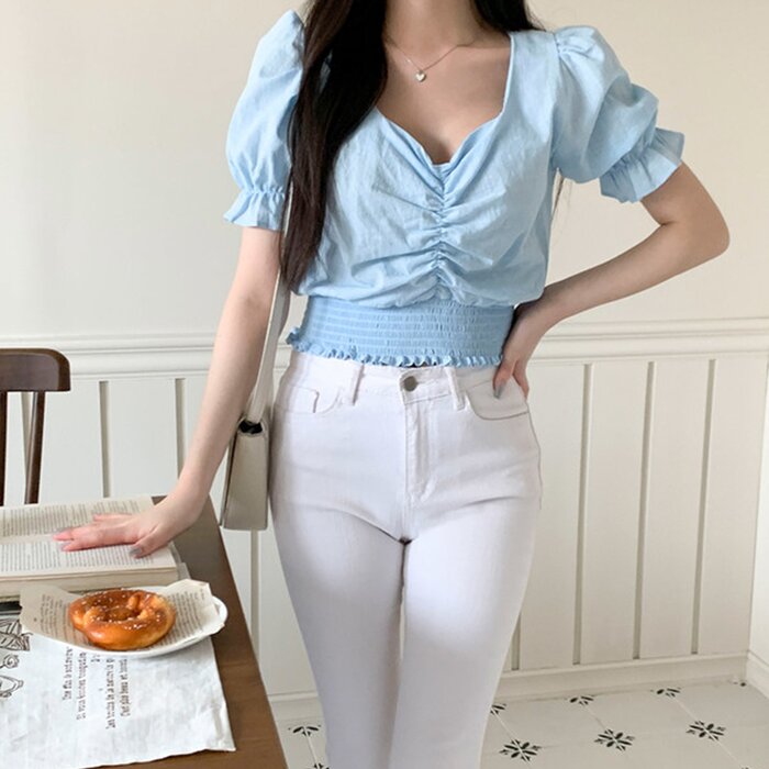 Trendywhere Shirring Puff Sleeve Crop Top Free (XS-M)Product Thumbnail