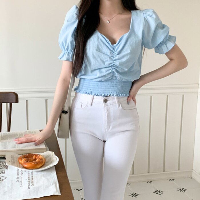 Trendywhere Shirring Puff Sleeve Crop Top Free (XS-M)Product Thumbnail