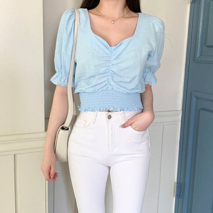 Trendywhere Shirring Puff Sleeve Crop Top Free (XS-M)Product Thumbnail