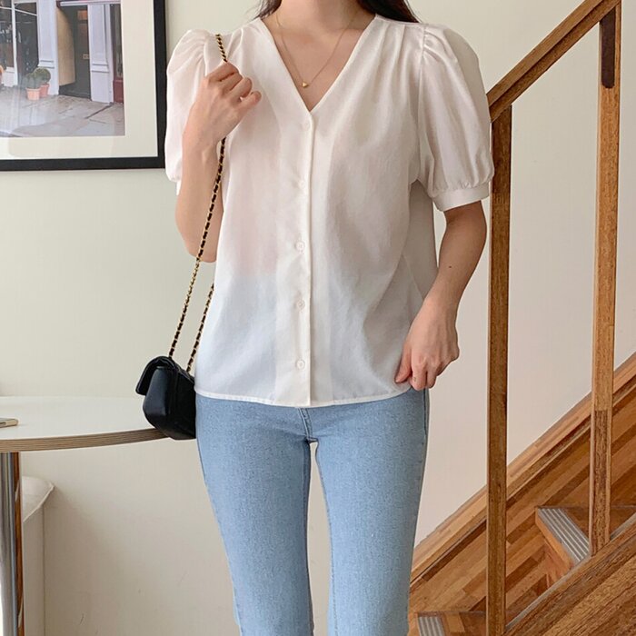 Trendywhere V-Neck Puff Sleeve Blouse Free (XS-M)Product Thumbnail