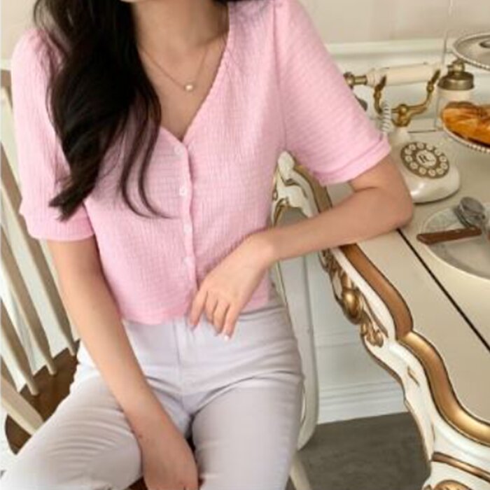 Trendywhere V-Neck Button Front Top Free (XS-M)Product Thumbnail