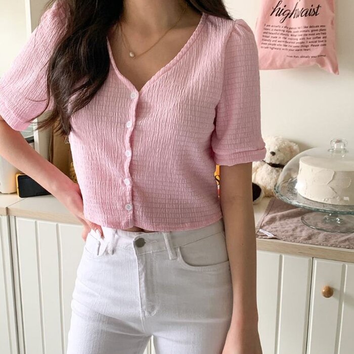 Trendywhere V-Neck Button Front Top Free (XS-M)Product Thumbnail