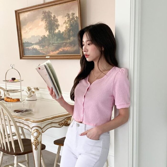 Trendywhere V-Neck Button Front Top Free (XS-M)Product Thumbnail