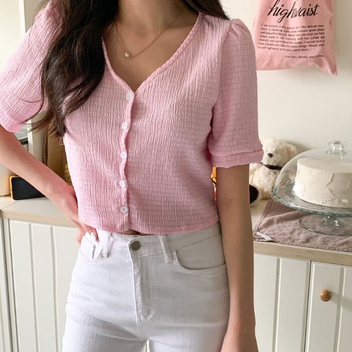 Trendywhere V-Neck Button Front Top Free (XS-M)Product Thumbnail