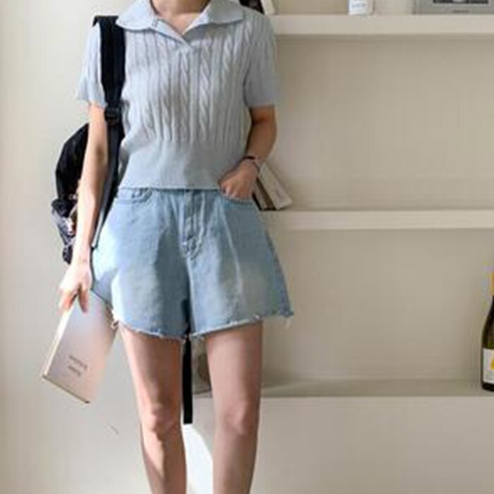 Trendywhere Twist Short Sleeve Collar Knitwear Free (XS-M)Product Thumbnail