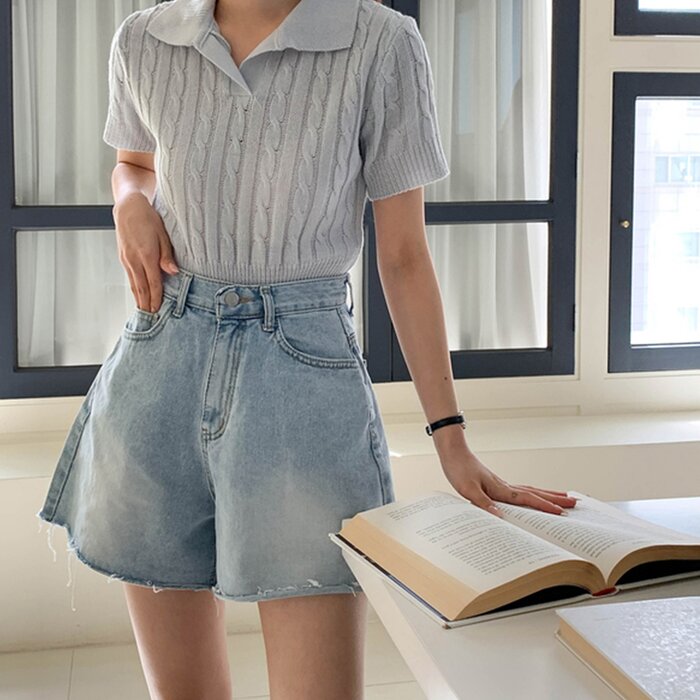Trendywhere Twist Short Sleeve Collar Knitwear Free (XS-M)Product Thumbnail