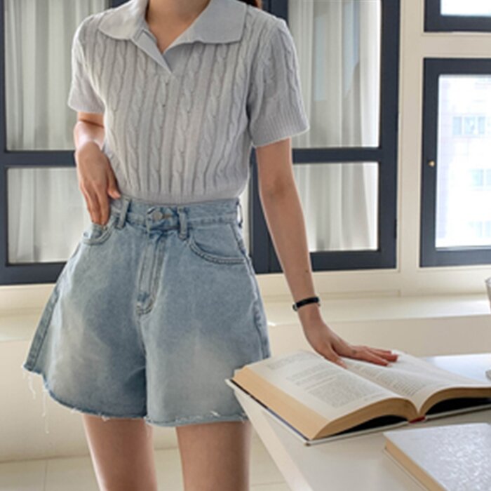 Trendywhere Twist Short Sleeve Collar Knitwear Free (XS-M)Product Thumbnail