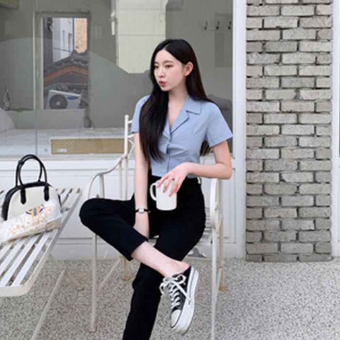 Trendywhere Split Front Collar Crop Shirt Free (XS-M)Product Thumbnail