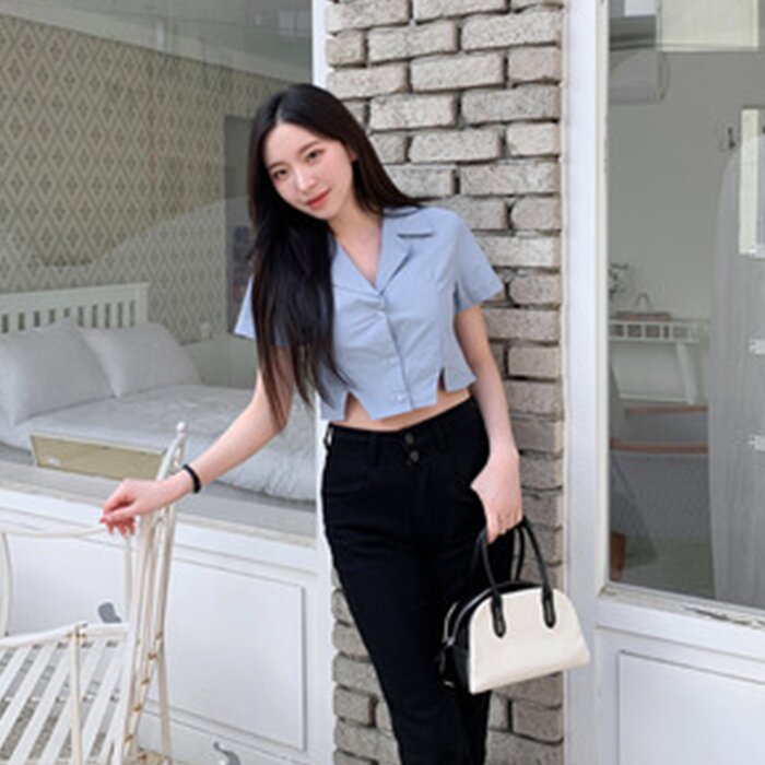Trendywhere Split Front Collar Crop Shirt Free (XS-M)Product Thumbnail