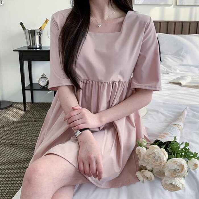 Trendywhere Square Neck Loose Fit Short Sleeve Mini Dress Free (XS-M)Product Thumbnail