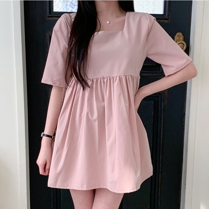 Trendywhere Square Neck Loose Fit Short Sleeve Mini Dress Free (XS-M)Product Thumbnail