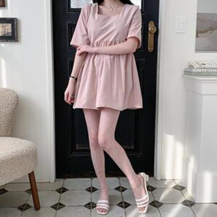Trendywhere Square Neck Loose Fit Short Sleeve Mini Dress Free (XS-M)Product Thumbnail
