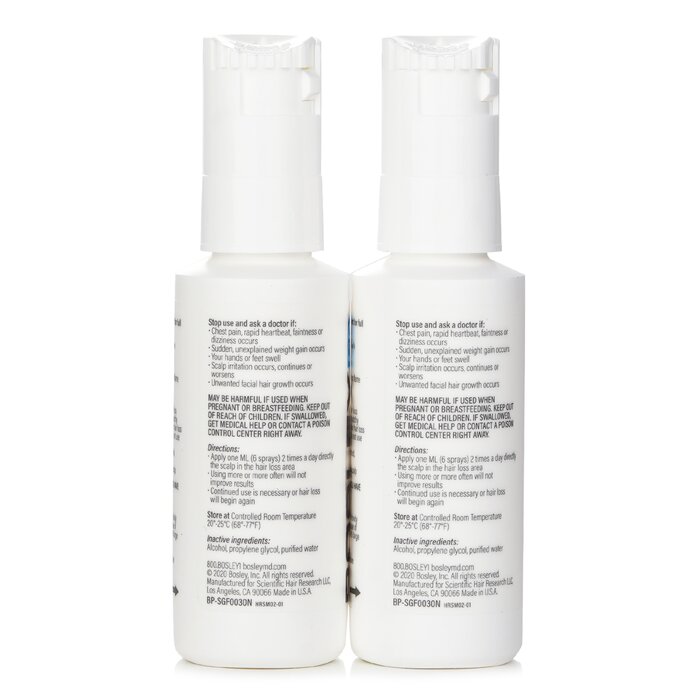 Bosley Men's Hair Re growth Treatment Spray (Minoxidil Topical Solution 5%) 60ml x 2Product Thumbnail