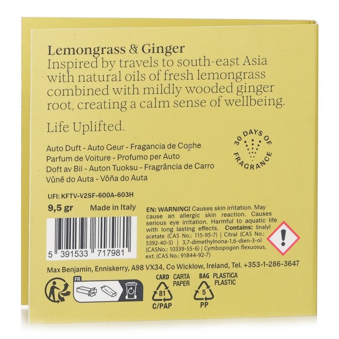 Max Benjamin Car Fragrance Refill - Lemongrass & Ginger 1pcProduct Thumbnail