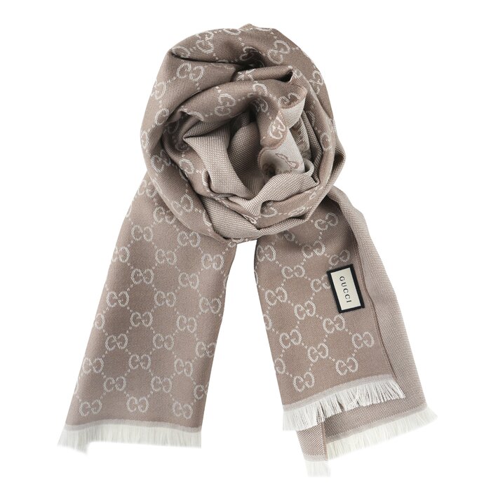 Gucci HALF GG LOGO WOOL SCARF 344994 Taupe BeigeProduct Thumbnail