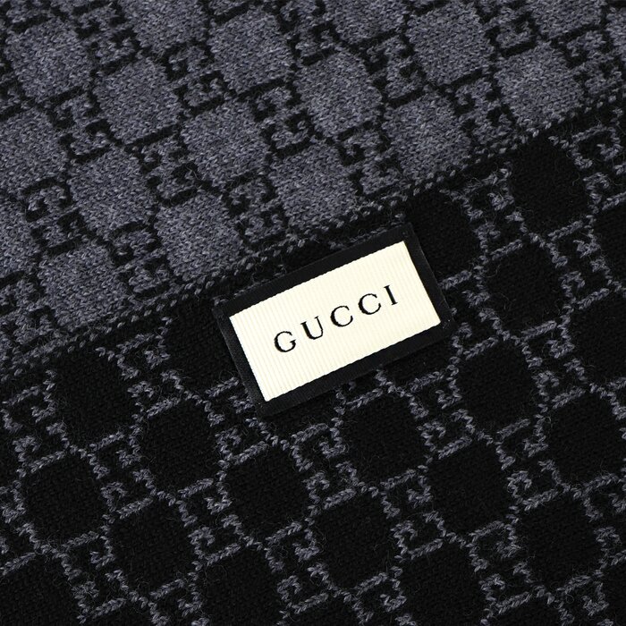 Gucci Wool Web Stripe GG Guccissima Scarf 438253 BlackProduct Thumbnail