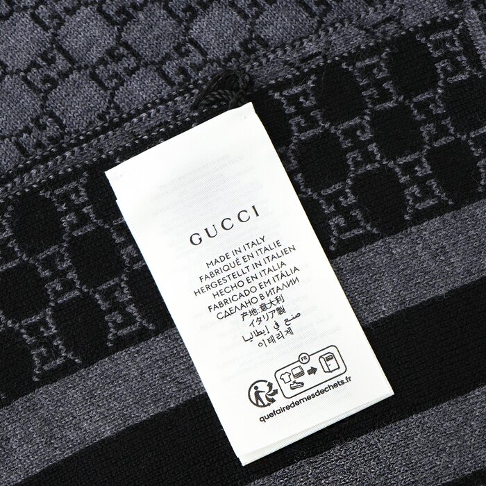 Gucci Wool Web Stripe GG Guccissima Scarf 438253 BlackProduct Thumbnail