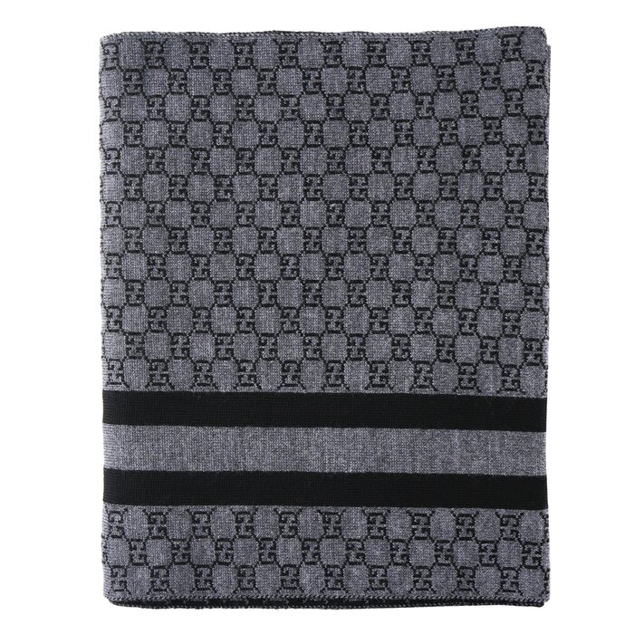 Gucci Wool Web Stripe GG Guccissima Scarf 438253 BlackProduct Thumbnail