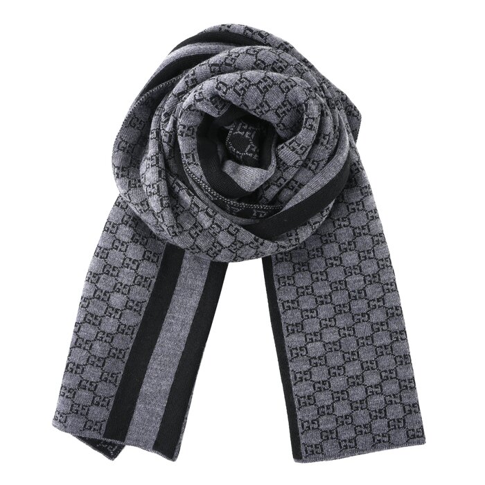 Gucci Wool Web Stripe GG Guccissima Scarf 438253 BlackProduct Thumbnail