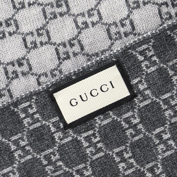 Gucci Wool Web Stripe GG Guccissima Scarf 438253 GreyProduct Thumbnail