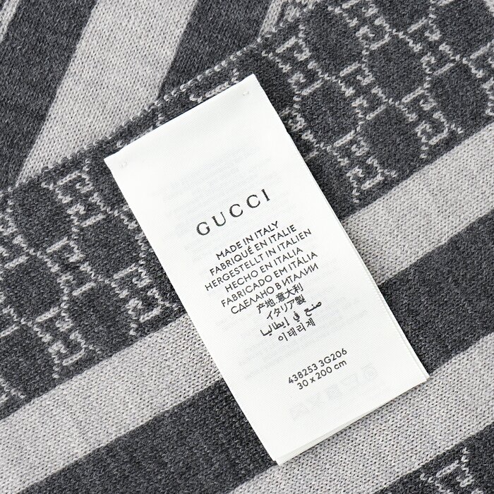 Gucci Wool Web Stripe GG Guccissima Scarf 438253 GreyProduct Thumbnail