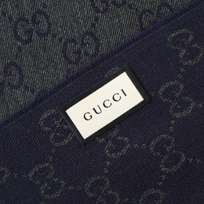 Gucci HALF GG LOGO WOOL SCARF 344994 BlackProduct Thumbnail